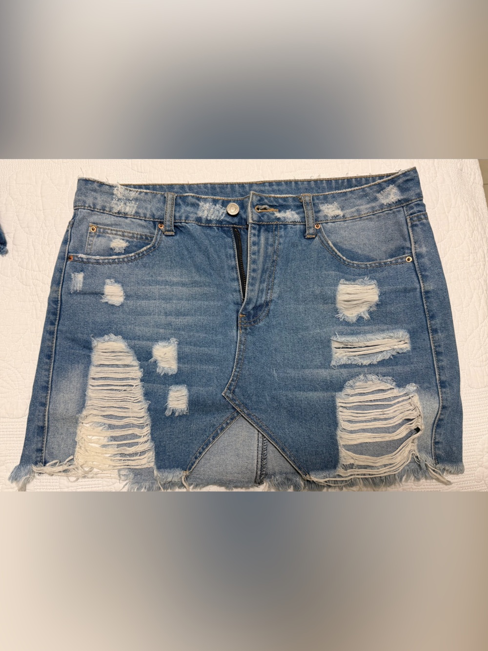 Distressed Blue Denim Mini Skirt